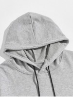 Men Chinese Letter & Crane Graphic Kangaroo Pocket Drawstring Hoodie