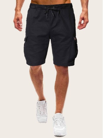 Men Drawstring Waist Dual Pocket Solid Shorts