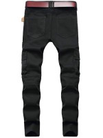 Men Zipper Detail Flap Pocket Jeans Without Belt