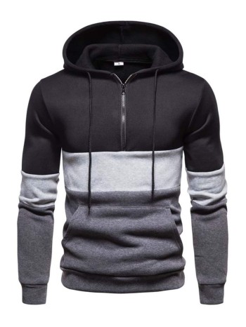 Men Zip Half Color Block Hoodie