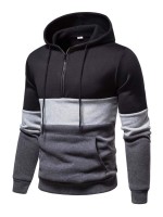 Men Zip Half Color Block Hoodie