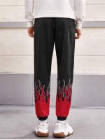 Men Fire & Letter Graphic Drawstring Waist Sweatpants