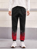 Men Fire & Letter Graphic Drawstring Waist Sweatpants