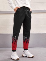 Men Fire & Letter Graphic Drawstring Waist Sweatpants