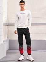 Men Fire & Letter Graphic Drawstring Waist Sweatpants