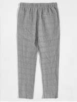 Men Drawstring Waist Slant Pocket Plaid Pants