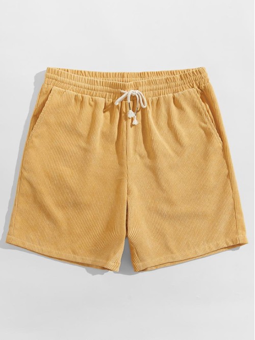 Men Slant Pocket Cord Track Shorts