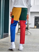 Men Flap Pocket Colorblock Pants