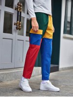 Men Flap Pocket Colorblock Pants