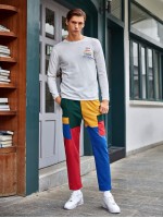 Men Flap Pocket Colorblock Pants