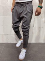 Men Double Button Solid Tapered Trousers