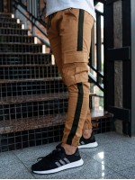 Men Contrast Panel Side Flap Pocket Pants