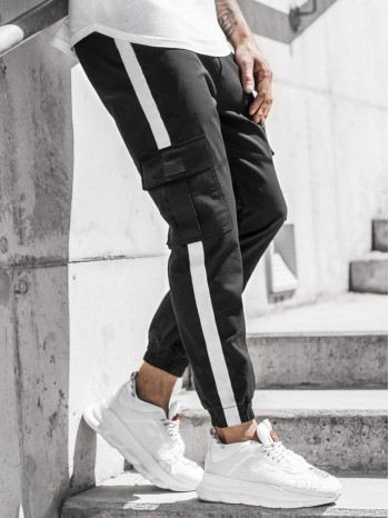 Men Contrast Panel Side Flap Pocket Pants