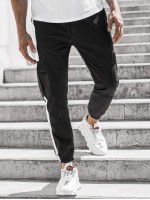 Men Contrast Panel Side Flap Pocket Pants