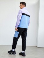 Men Patch Detail Colorblock Jacket & Cargo Pants Set