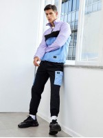 Men Patch Detail Colorblock Jacket & Cargo Pants Set