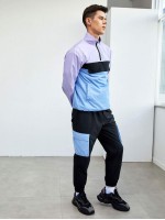 Men Patch Detail Colorblock Jacket & Cargo Pants Set