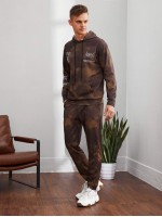 Men Skull and Letter Print Tie Dye Drawstring Hoodie & Joggers Set