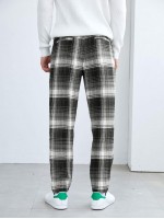 Men Tartan Pattern Tapered Pants