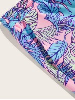 Men Tropical Print Drawstring Waist Shorts