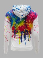 Men Drawstring Detail Ink Splatter Hoodie