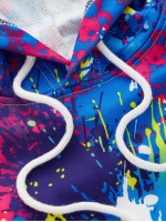 Men Drawstring Detail Ink Splatter Hoodie