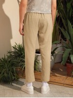 Men Drawstring Waist Slant Pocket Textured Pants