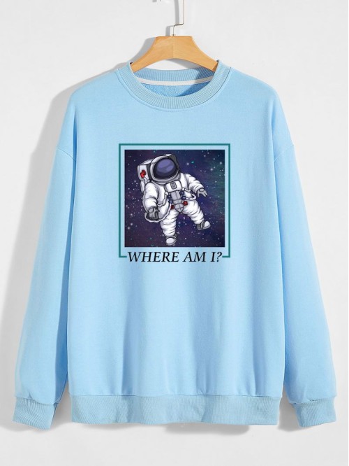 Men Astronaut And Slogan Graphic Drop Shoulder Sweatshirt