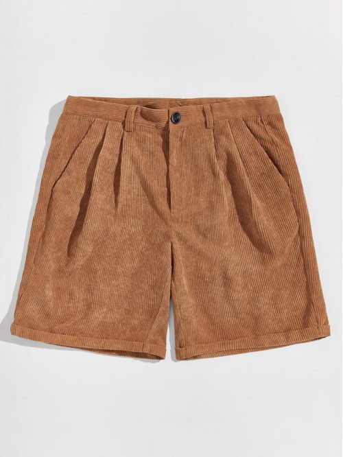 Men Rolled Hem Cord Shorts