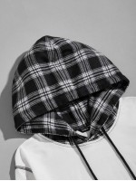 Men Contrast Stitch Tartan Sleeve and Hooded Sweatshirt