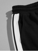 Men Drawstring Waist Contrast Sideseam Slogan Graphic Joggers