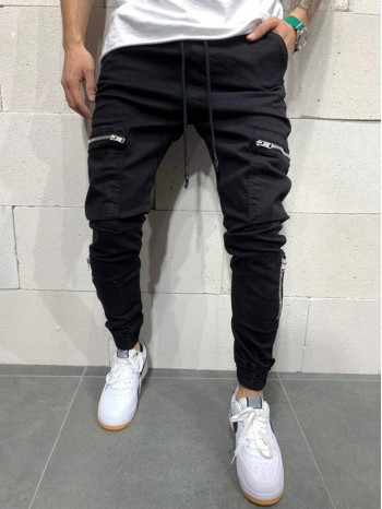 Men Drawstring Waist Pocket Side Cargo Pants