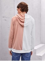 Men Spliced Kangaroo Pocket Drawstring Hoodie