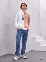 Men Spliced Kangaroo Pocket Drawstring Hoodie