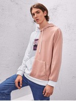 Men Spliced Kangaroo Pocket Drawstring Hoodie