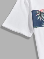 Men Slogan and Tropical Print Top & Shorts Set