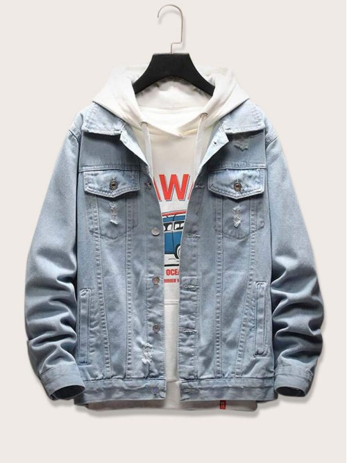 Men Flap Pocket Denim Trucker Jacket