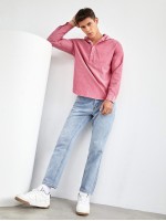 Men Button Half Placket Hoodie