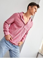 Men Button Half Placket Hoodie