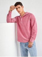 Men Button Half Placket Hoodie