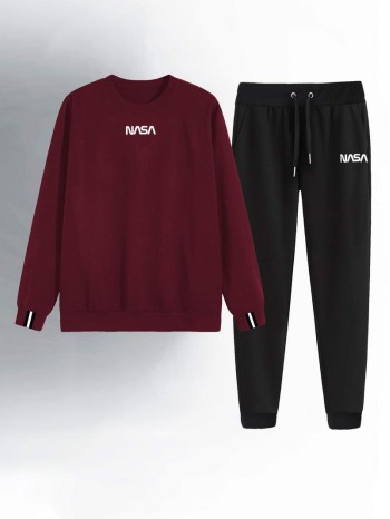 Men Letter Graphic Sweatshirt & Drawstring Waist Sweatpants