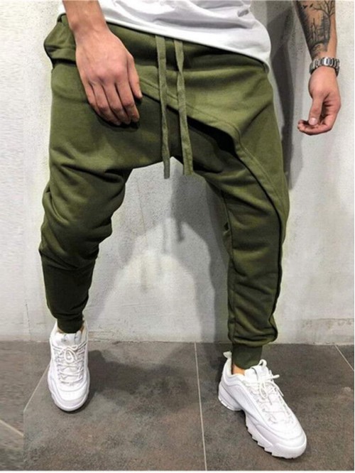 Men Drawstring Waist Overlay Sweatpants