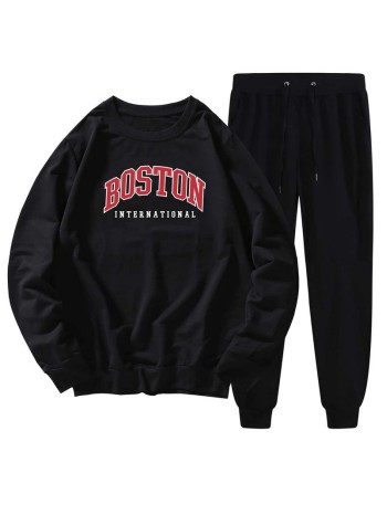 Men Letter Graphic Sweatshirt & Sweatpants