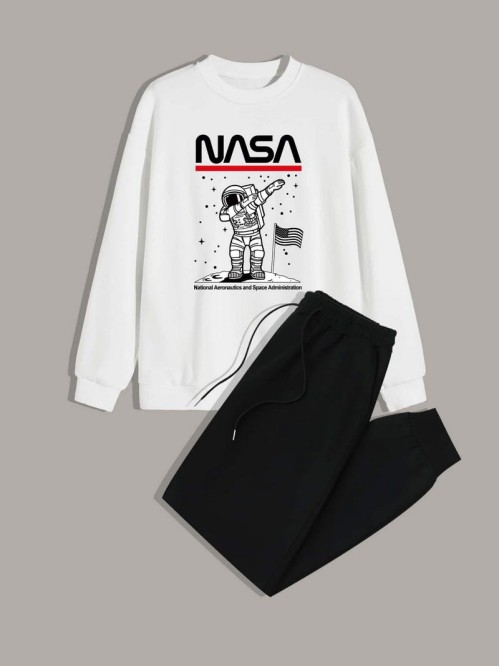 Men Spaceman And Letter Graphic Sweatshirt & Sweatpants