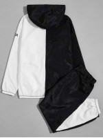 Men Two Tone Drawstring Windbreaker Jacket & Joggers