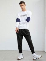 Men Drawstring Waist Patched Detail Pants