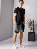 Men Tee With Plaid Drawstring Shorts