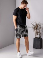 Men Tee With Plaid Drawstring Shorts