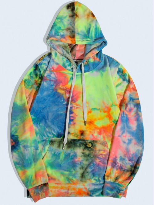 Men Tie Dye Kangaroo Pocket Hoodie