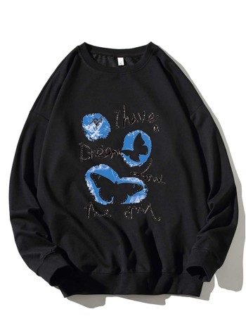 Men Slogan & Butterfly Print Sweatshirt